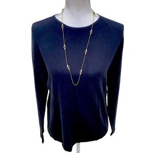 Ann Taylor gold tone delicate long necklace faceted black round beads marked